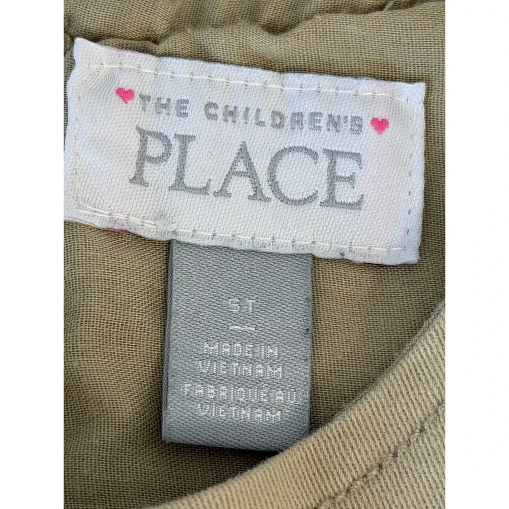 The Childrens Place Girls Tan Sleeveless Jumper Dress Uniform School Bow Size 5T